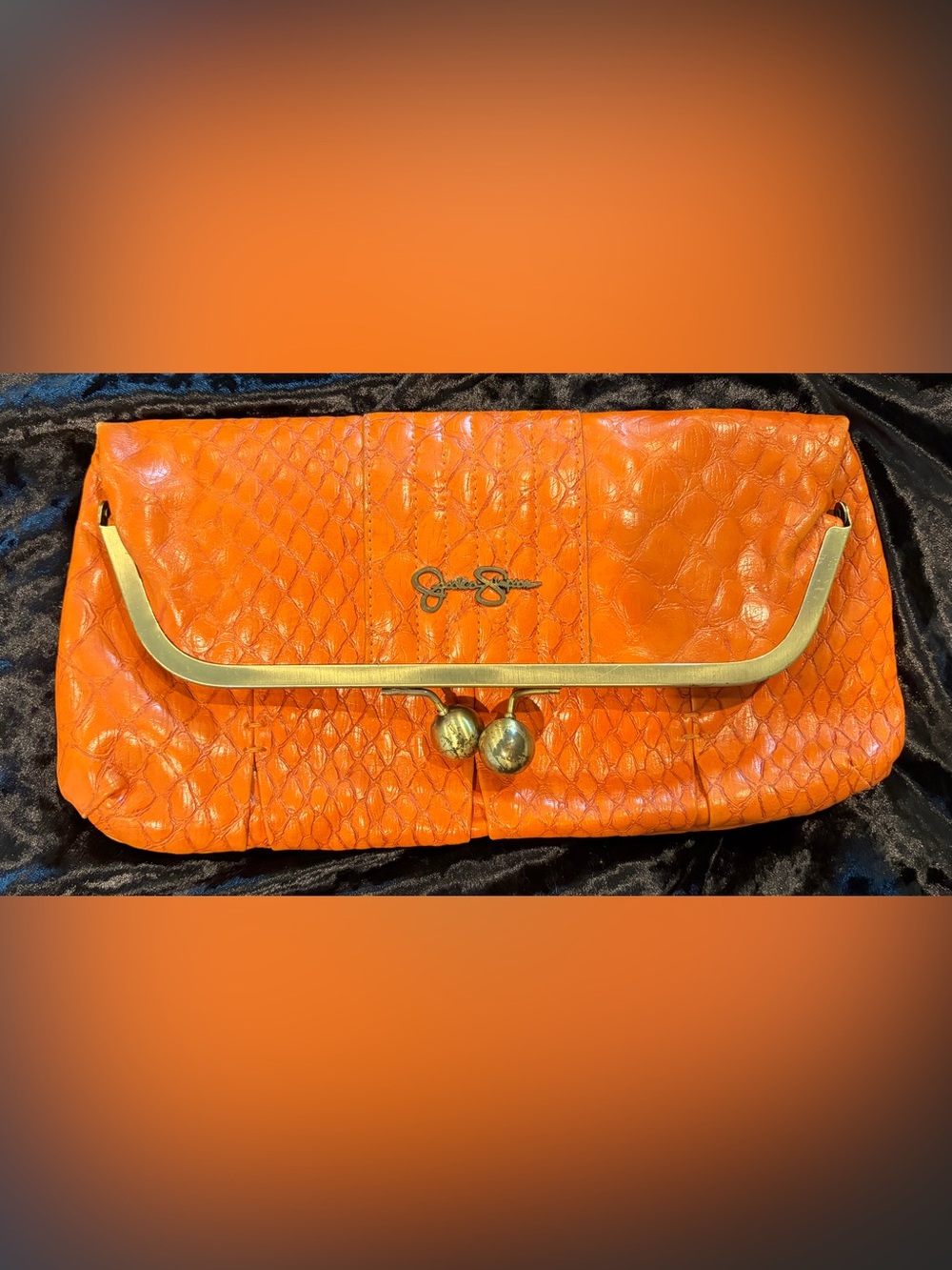 Jessica Simpson Orange Embossed Kiss-Lock Clutch Purse